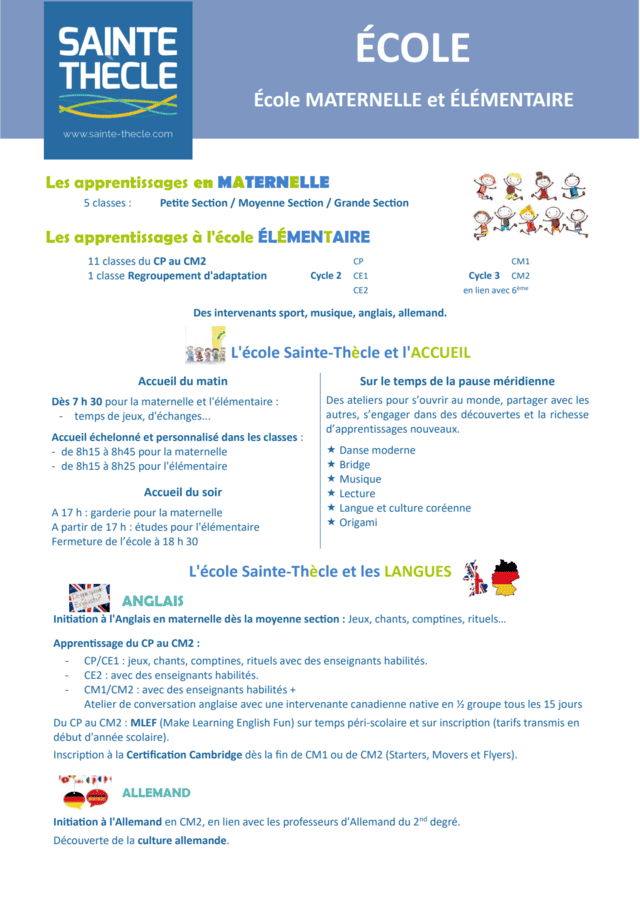 Fiche d'informations pour l'école maternelle et l'école élémentaire