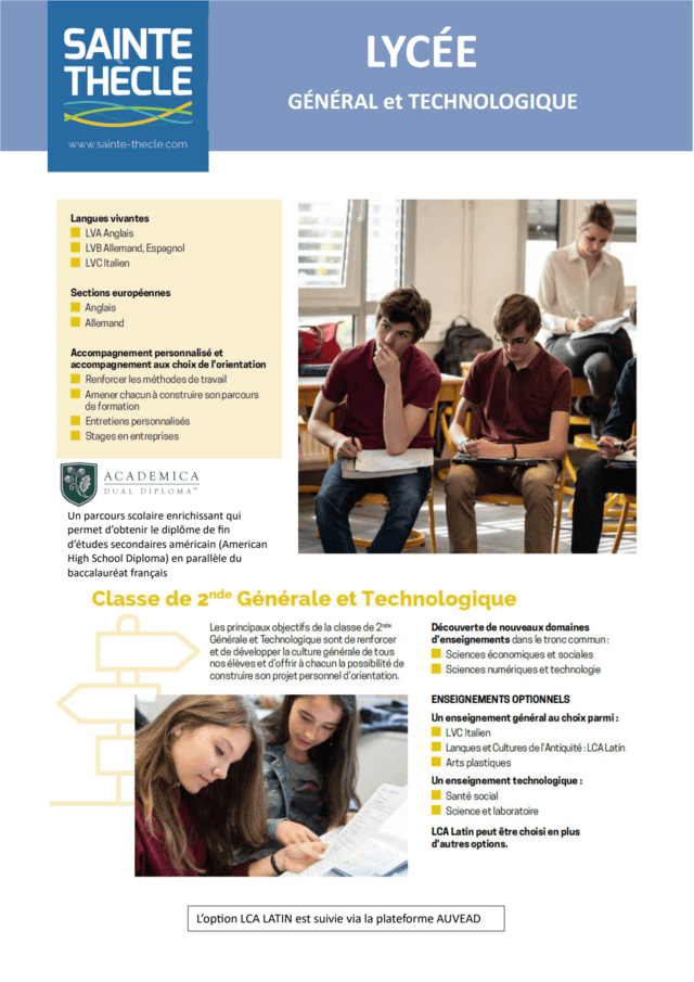 Fiche d'informations pour les lycées généraux et technologiques